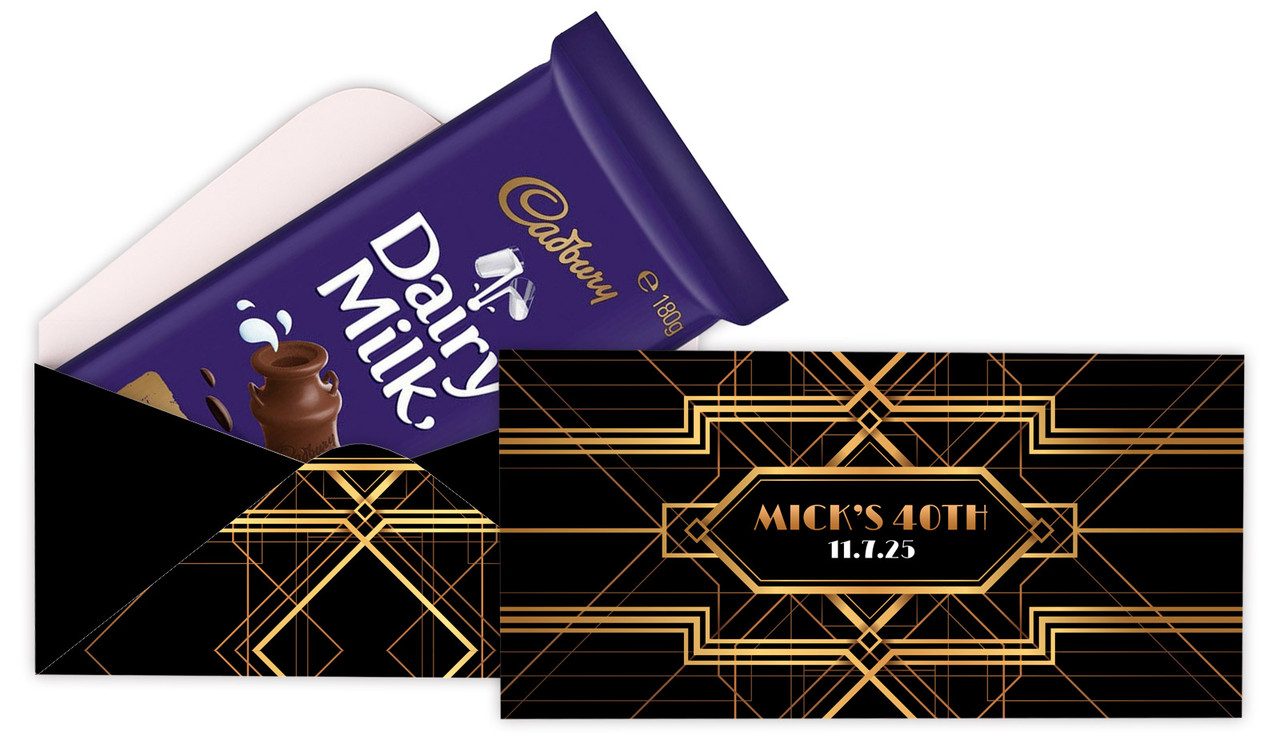 Art Deco Gold Birthday Party Personalised Cadbury Bar Box (Box Only)