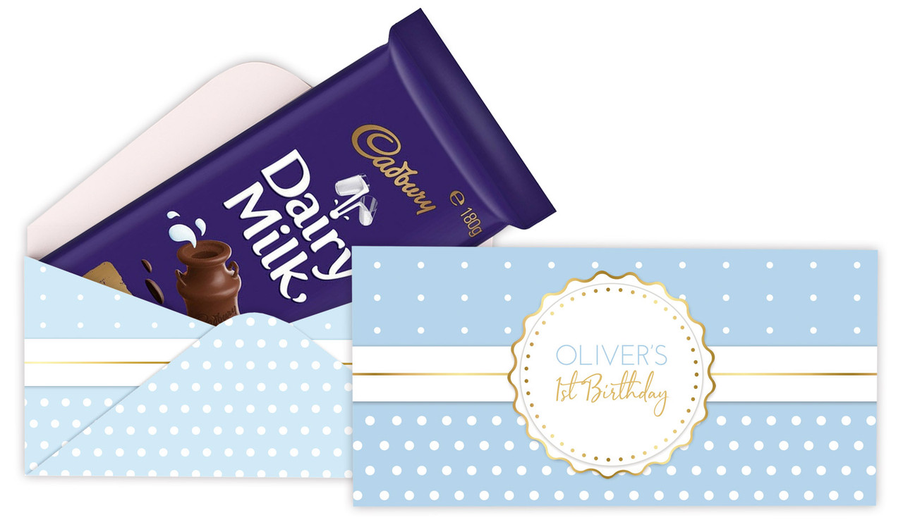 Polkadot Blue Personalised 1st Birthday Cadbury Bar Box (Box Only)