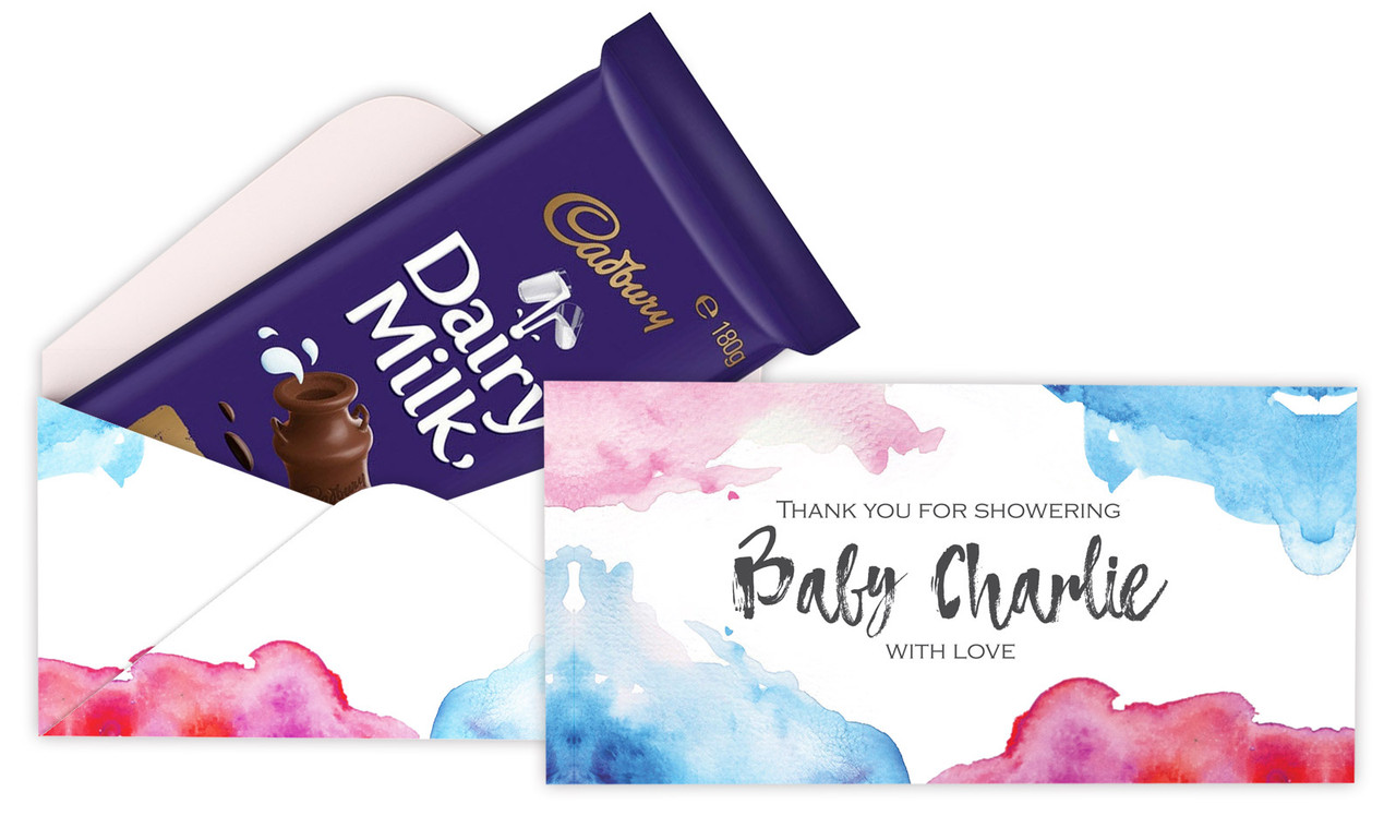 Mixed Water Colour Custom Baby Shower Cadbury Bar Box (Box Only)