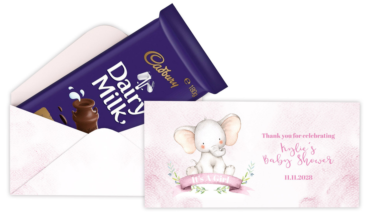 Sitting Elephant Pink Baby Shower Personalised Cadbury Bar Box (Box Only)