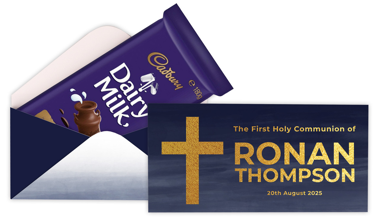 Navy Blue Watercolour Communion Personalised Cadbury Bar Box (Box Only)