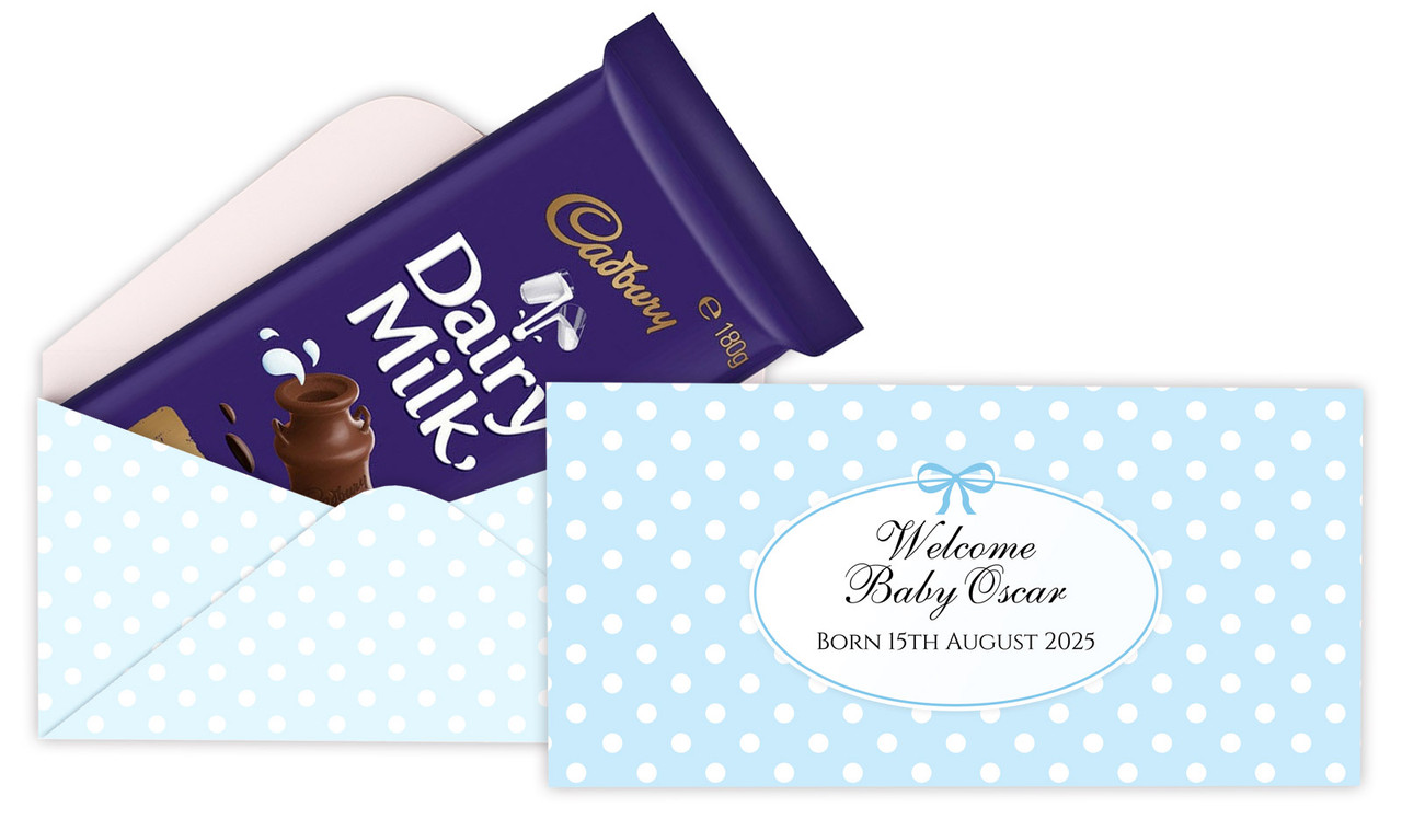 Polkadots In Blue Birth Announcement Cadbury Bar Box (Box Only)