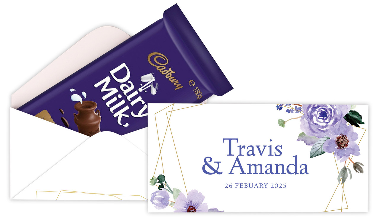 Violets On Gold Frame Personalised Cadbury Bar Box (Box Only)