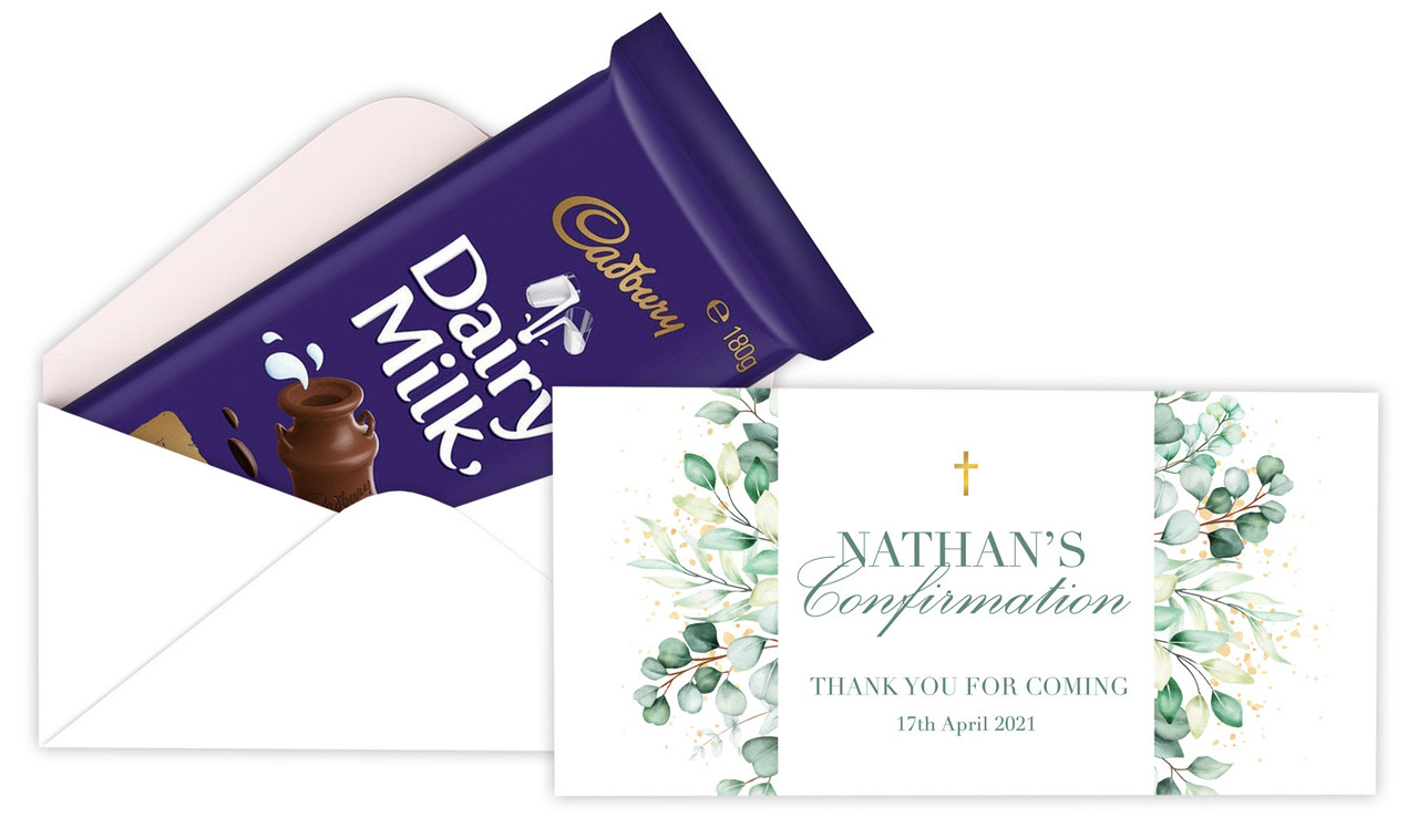 Eucalyptus Watercolour Confirmation Personalised Cadbury Bar Box