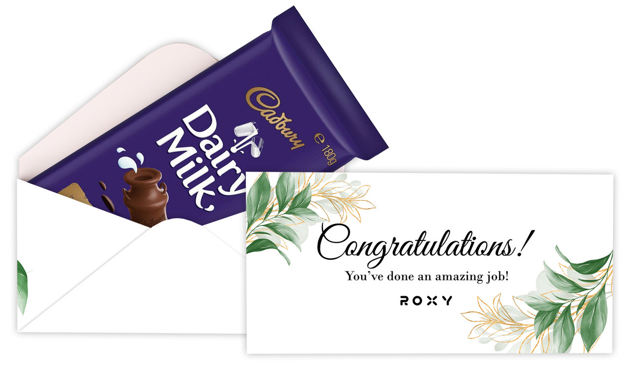Gold And Green Leaves Congratulations Personalised Cadbury Bar Box