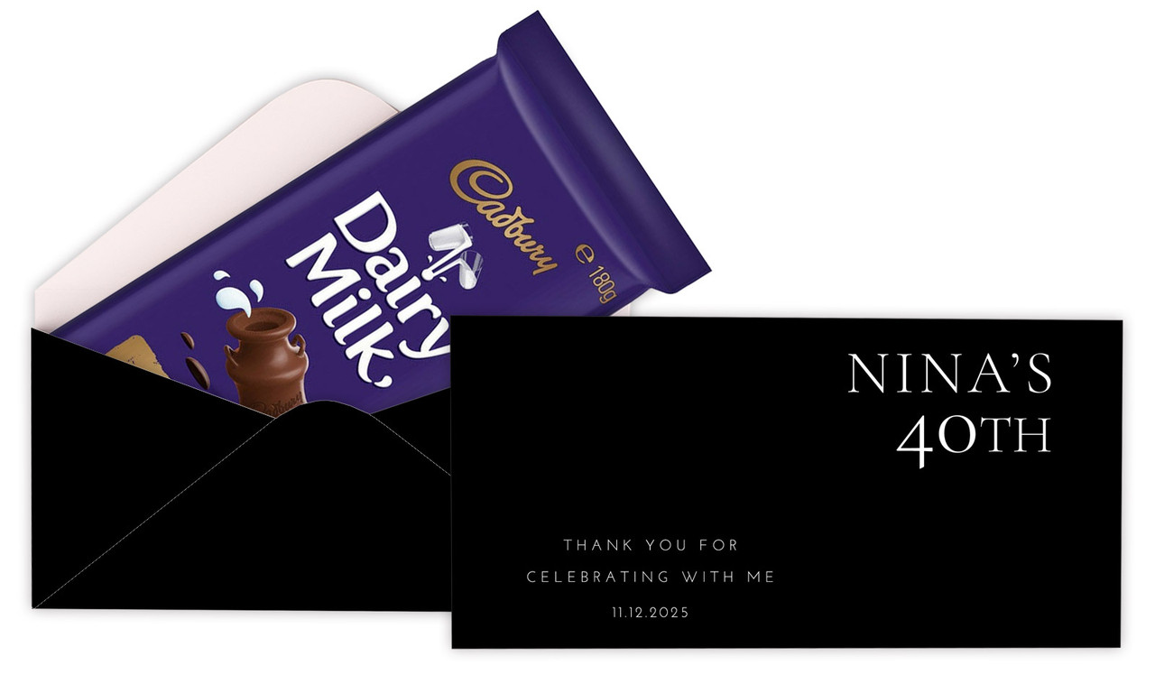 Right Aligned Black Birthday Custom Cadbury Bar Box (Box Only)