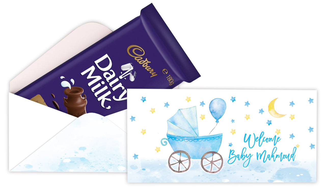 Pram In Blue Baby Shower Cadbury Bar Box (Box Only)