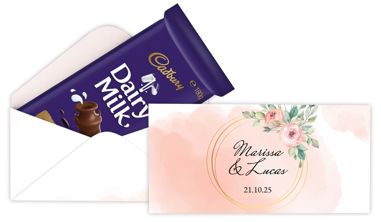 Gold Rings On Peach Personalised Cadbury Bar Box (Box Only)