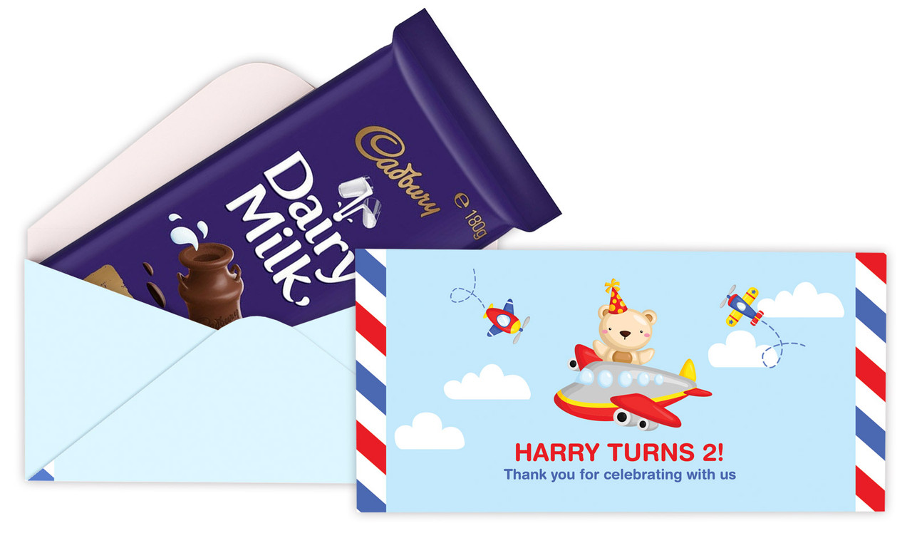 Bear Air Plane Birthday Party Personalised Cadbury Bar Box (Box Only)