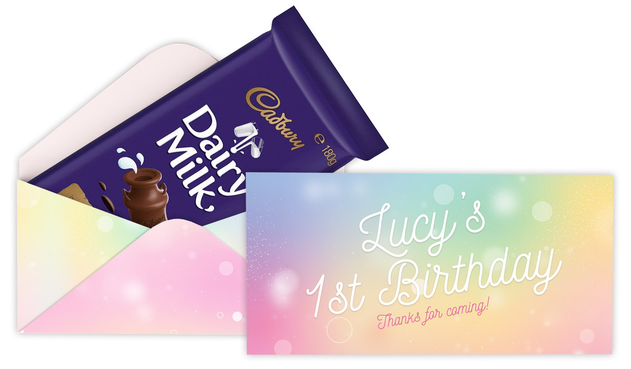 Rainbow Sparkle Birthday Party Personalised Cadbury Bar Box (Box Only)