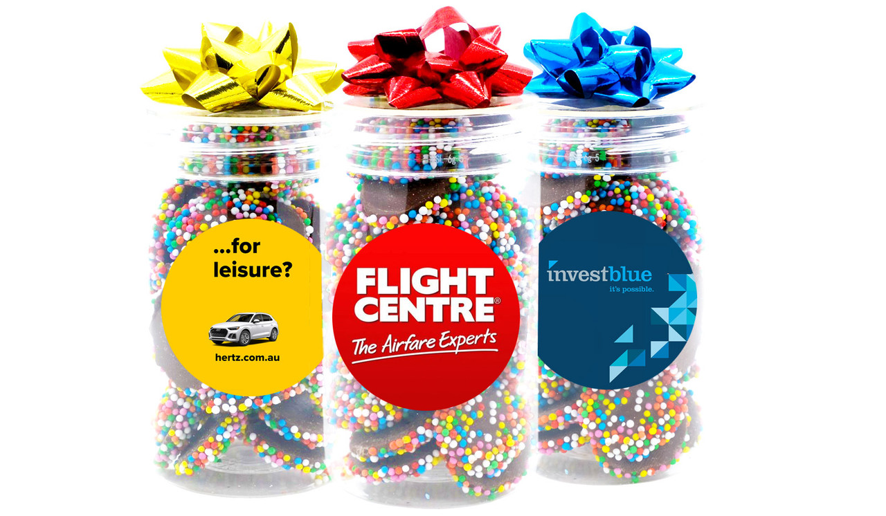 Branded Long Lolly Jar Filled With Mini Milk Chocolate Speckles
