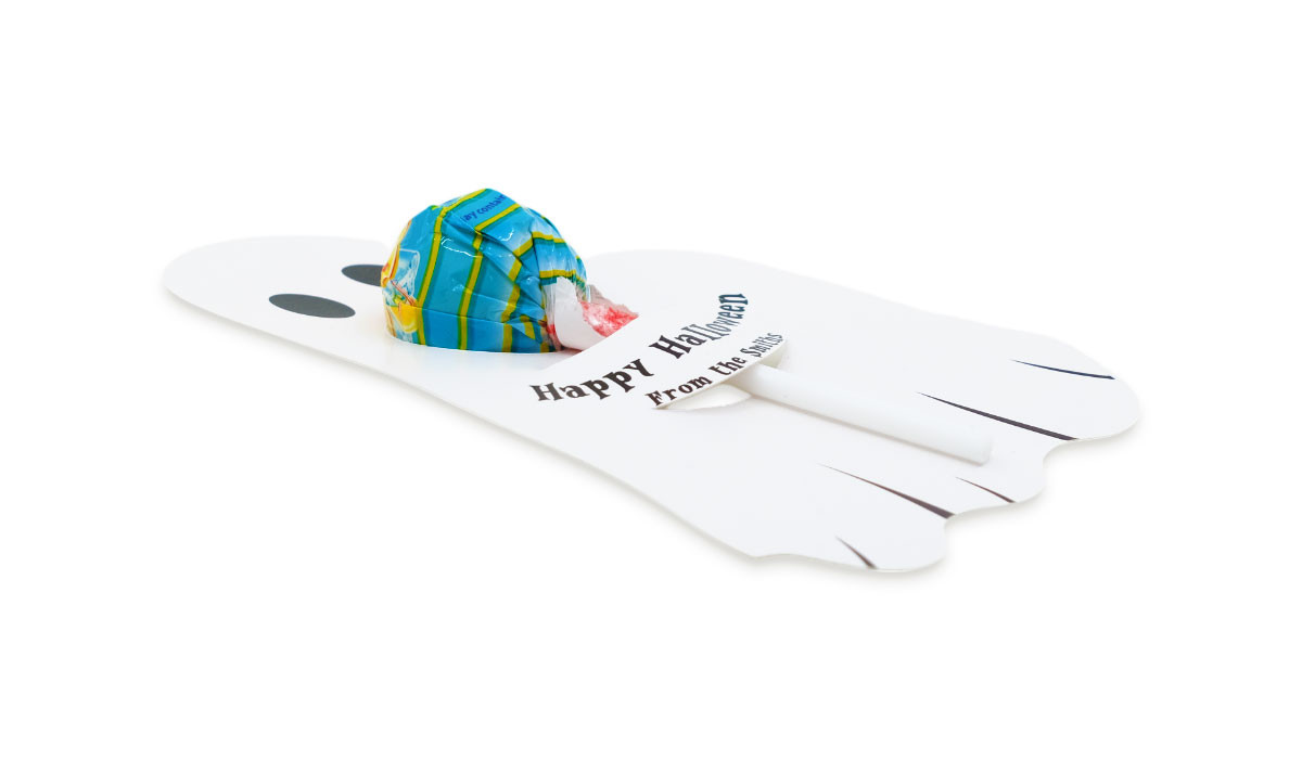 Side profile of Branded Halloween Ghost Chupa Chups Pop Holder