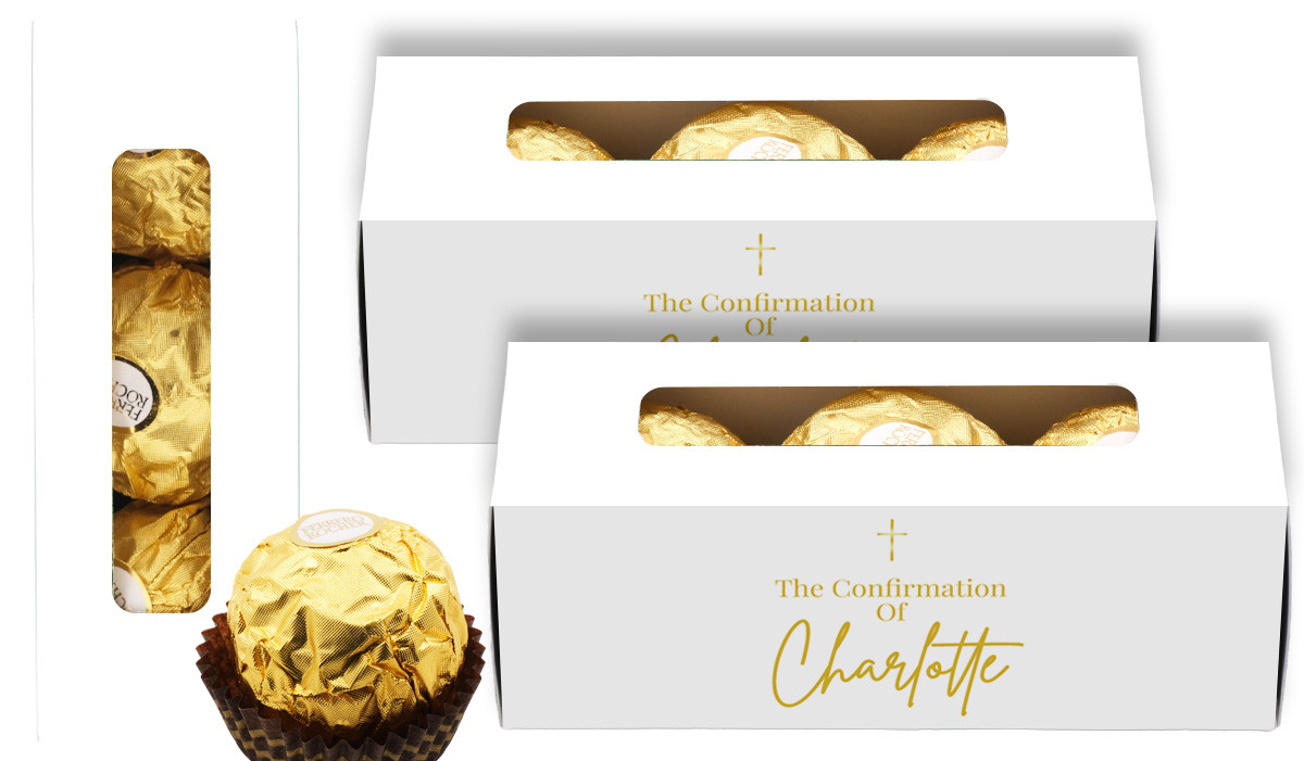 Modern White And Gold Confirmation Personalised Ferrero Rocher Gift Box