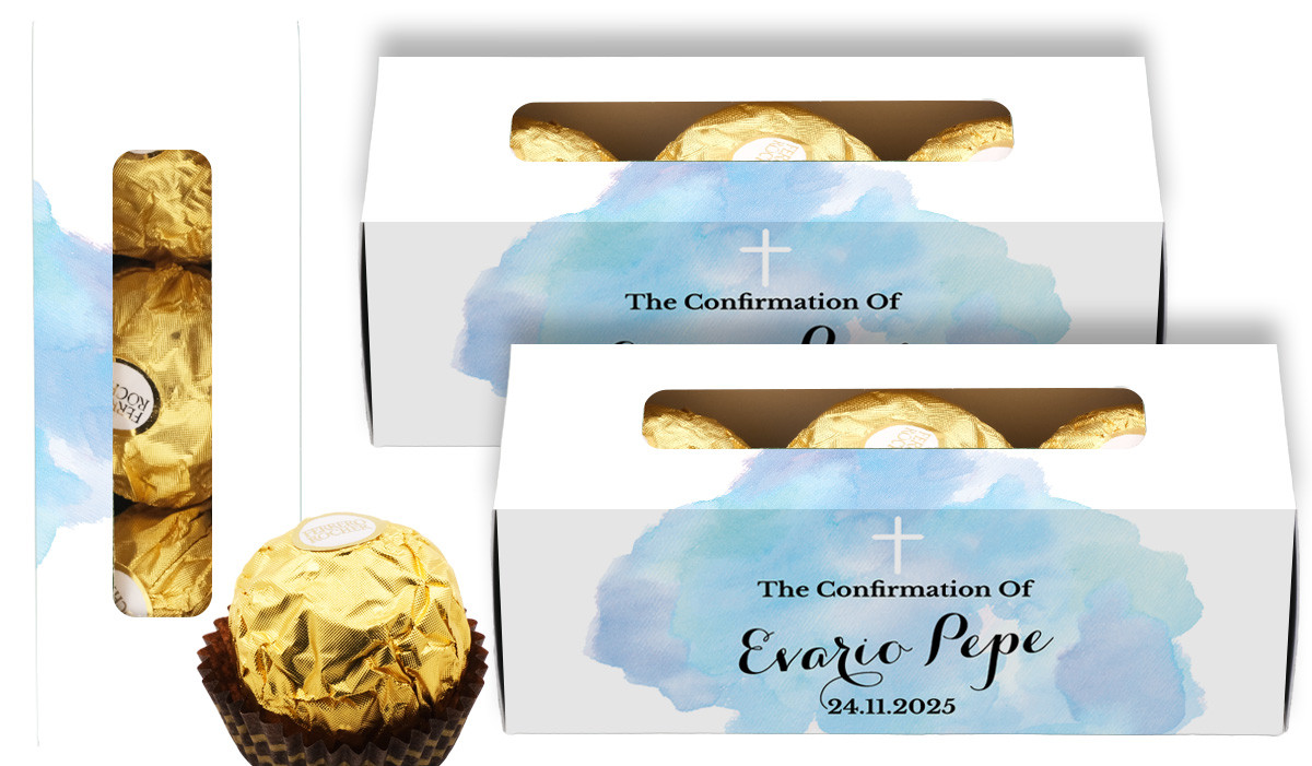 A Splash Of Watercolour Blue Confirmation Personalised Ferrero Rocher Gift Box