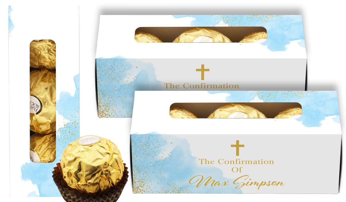 Gold Sparkle On Blue Confirmation Personalised Ferrero Rocher Gift Box
