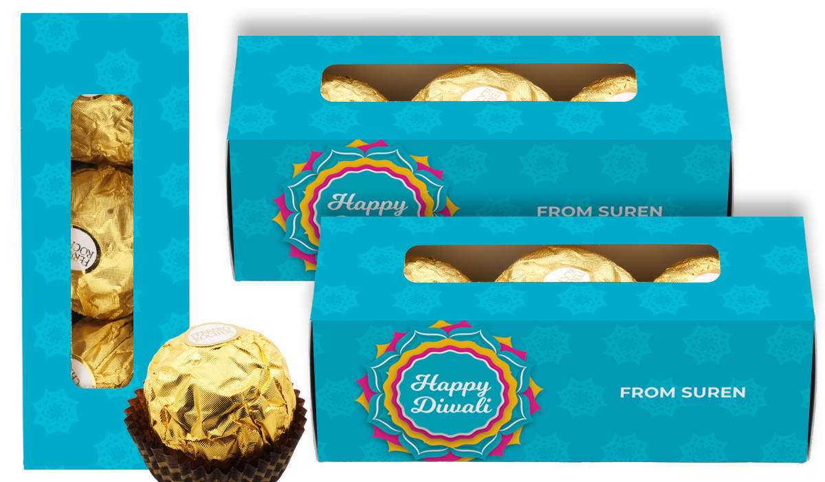 Bright Blue Diwali Personalised Ferrero Rocher Gift Box
