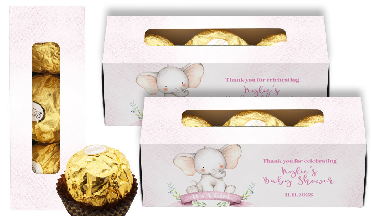 Sitting Elephant Pink Baby Shower Personalised Ferrero Rocher Gift Box