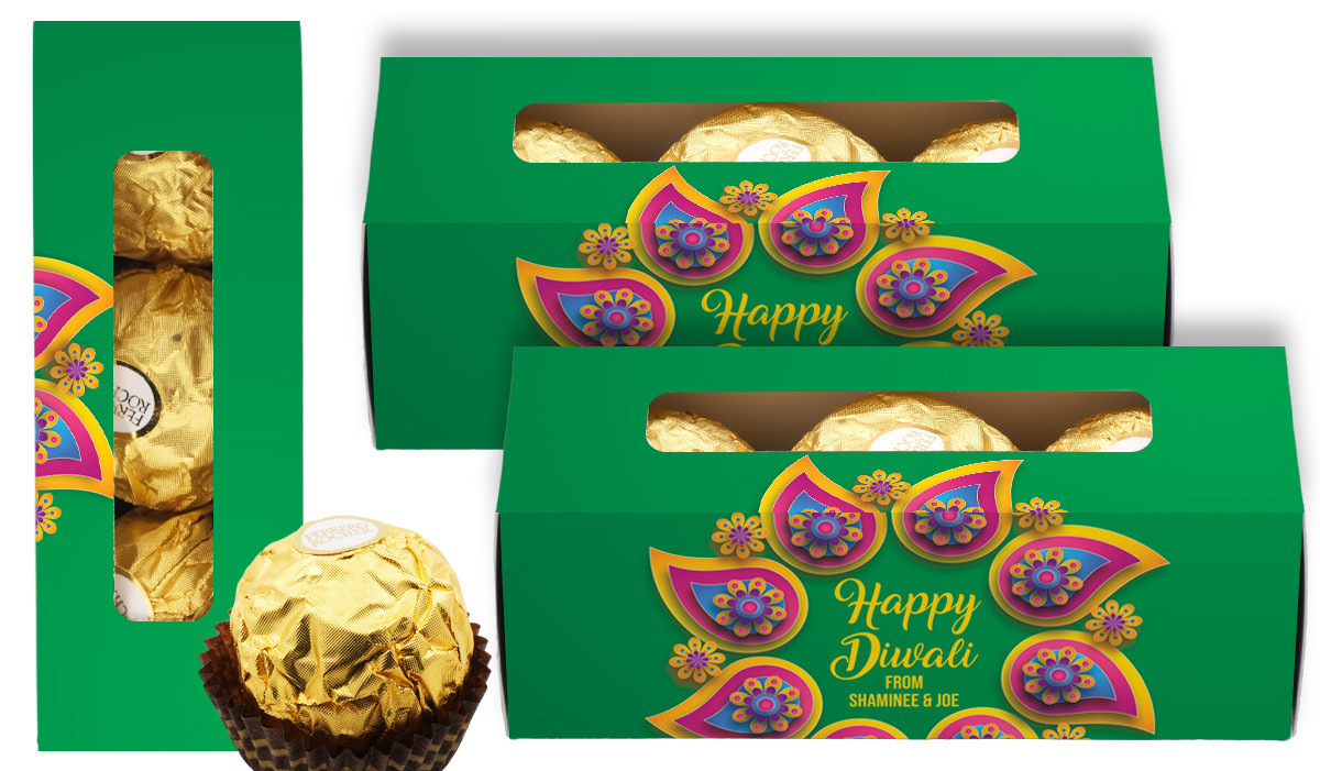 Green Leaves Diwali Personalised Ferrero Rocher Gift Box
