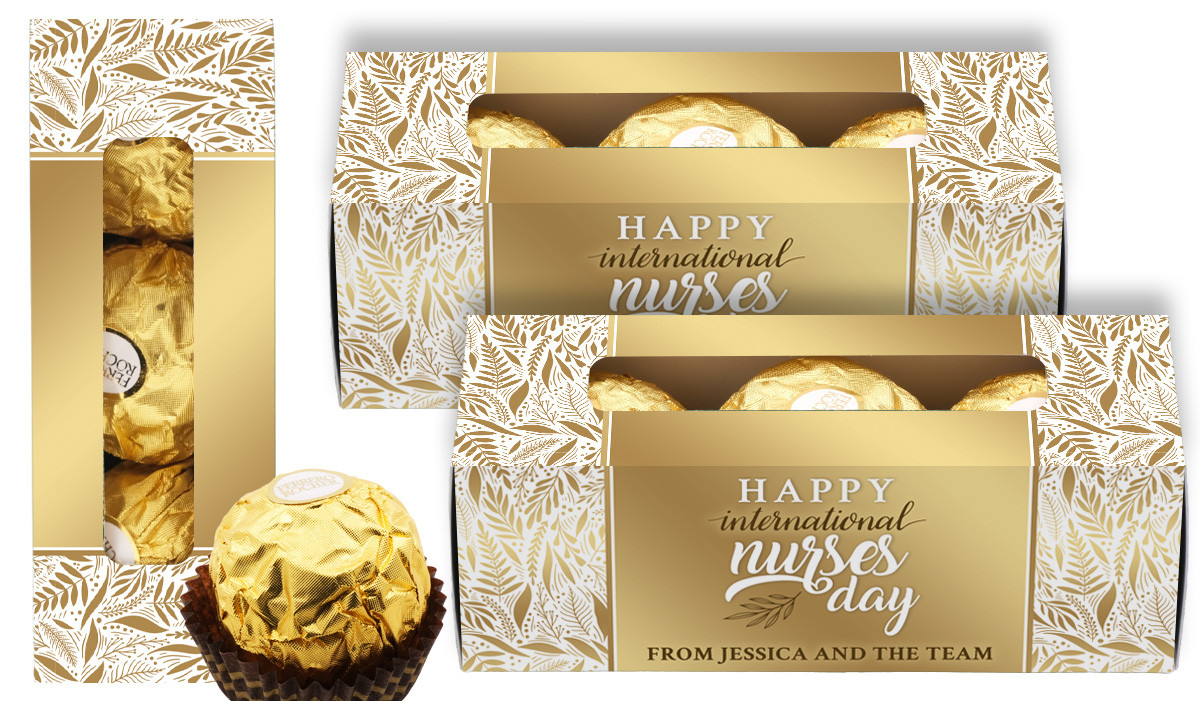 Seamless Gold Leaves Nurses Day Personalised Ferrero Rocher Gift Box