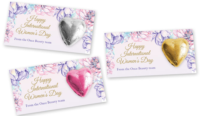 Lilac International Womens Day Chocolate Heart Card