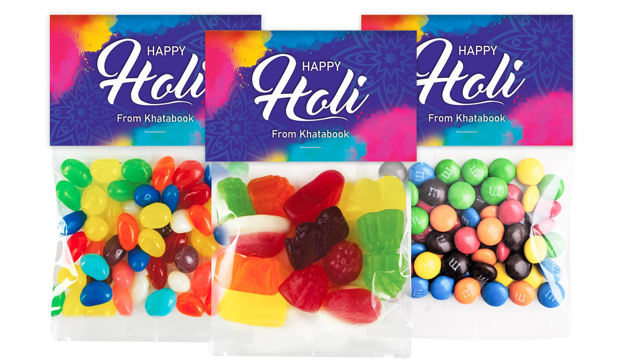 Purple Branded Holi Custom Lolly Bag With Topper
