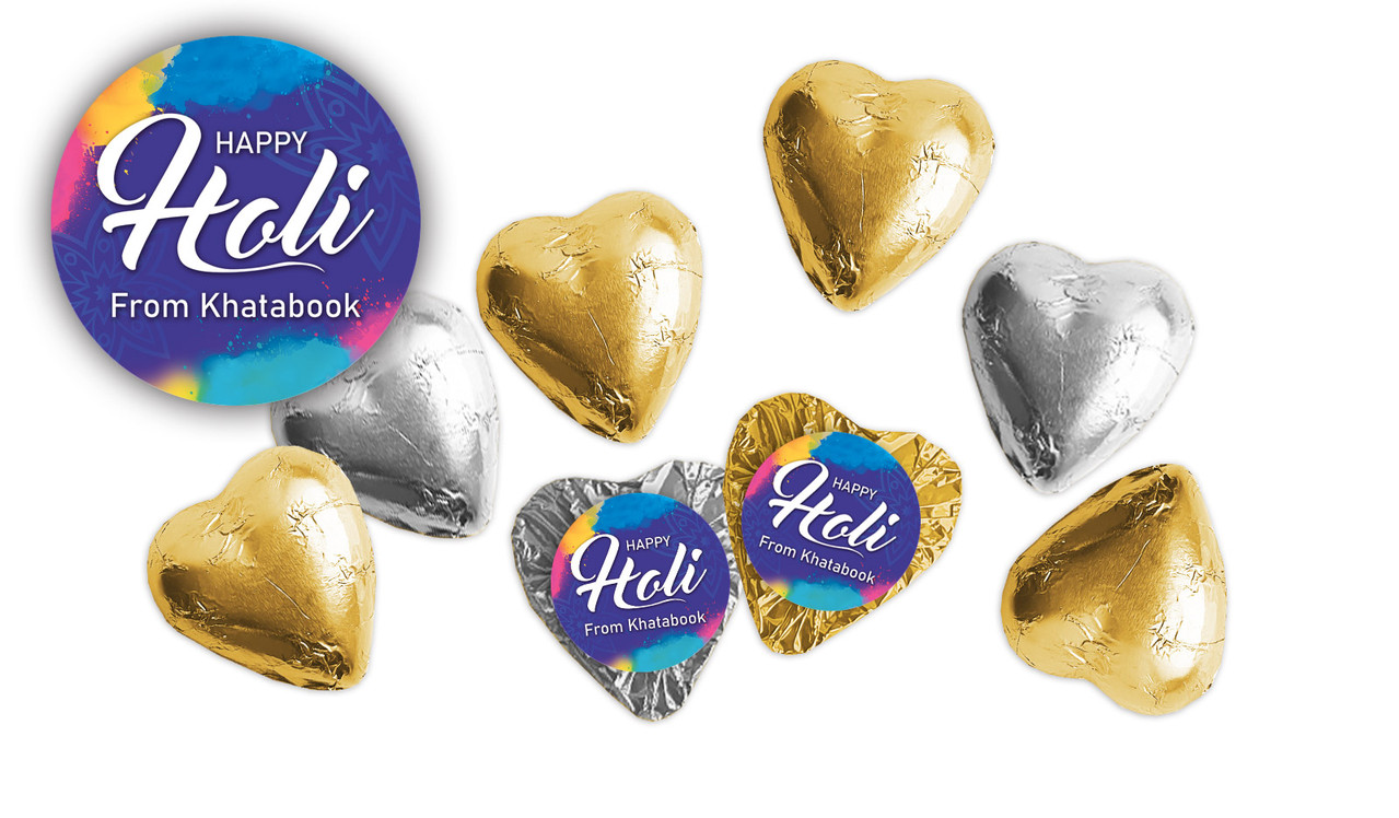 Purple Branded Holi Custom Foil Chocolate Hearts