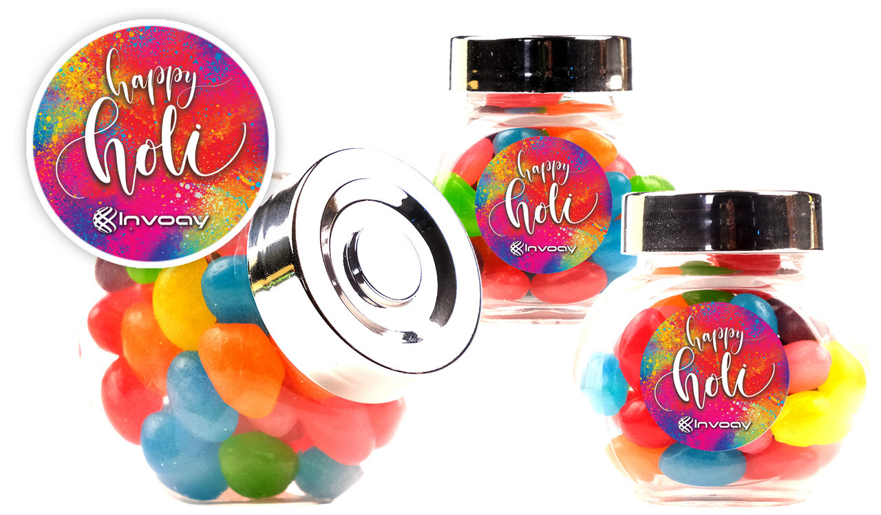 Red Branded Holi Custom Mini Candy Jar