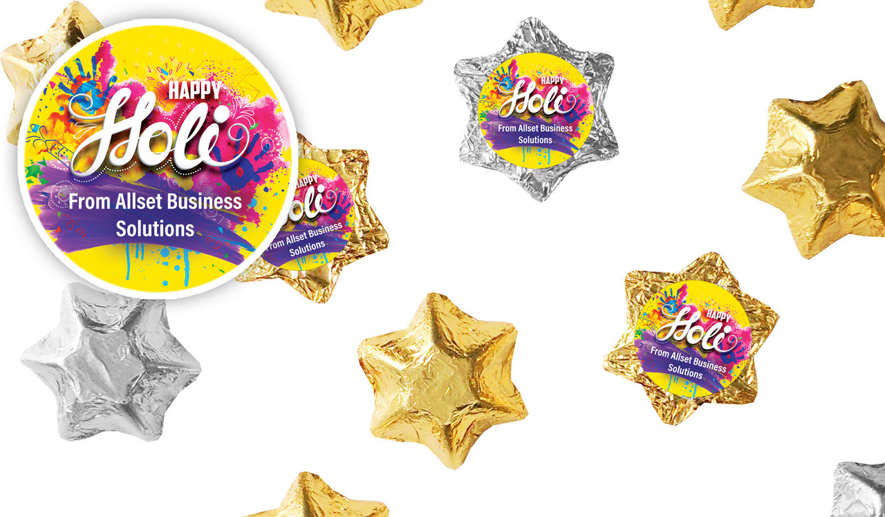 Yellow Branded Holi Foil Chocolate Stars