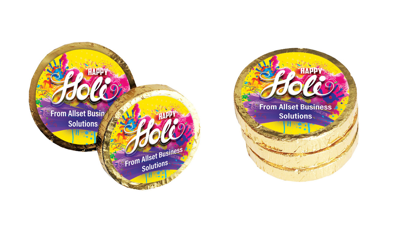 Yellow Branded Holi Custom Chocolate Coin