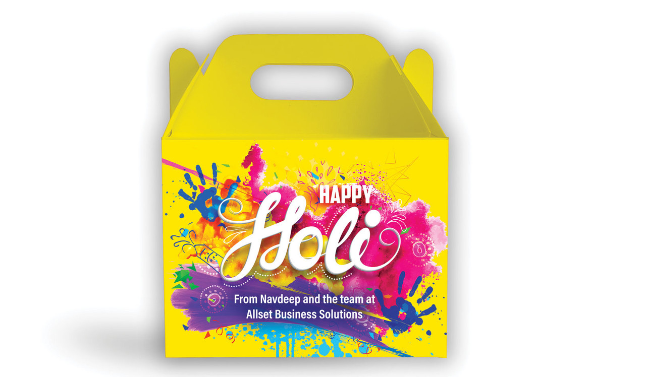 Yellow Branded Holi Gable Favour Box