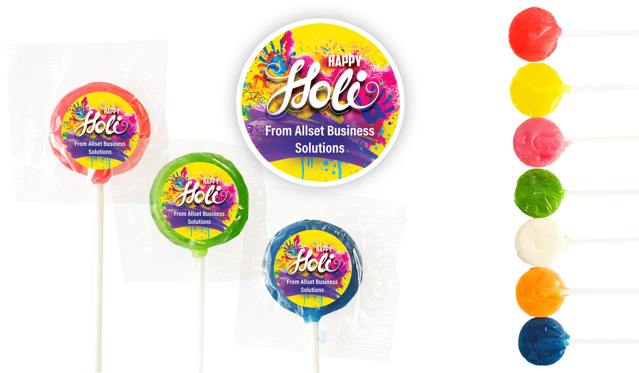 Yellow Branded Holi Custom 3cm Mini Lollipops