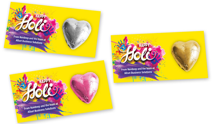 Yellow Branded Holi Heart Card