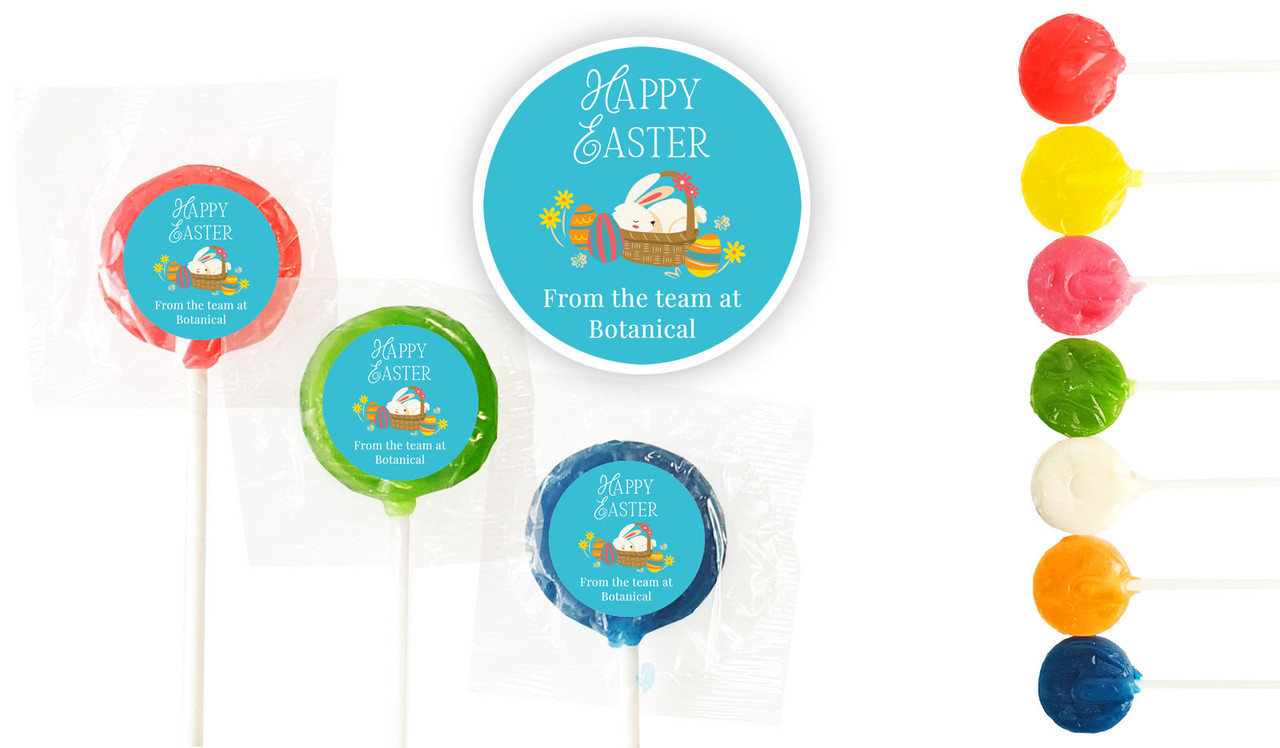 Blue Bunny Basket Personalised Mini Lollipops