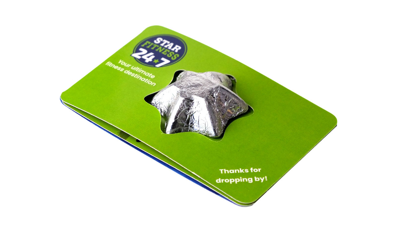 Flat lay position Branded Trifold Chocolate Star Card