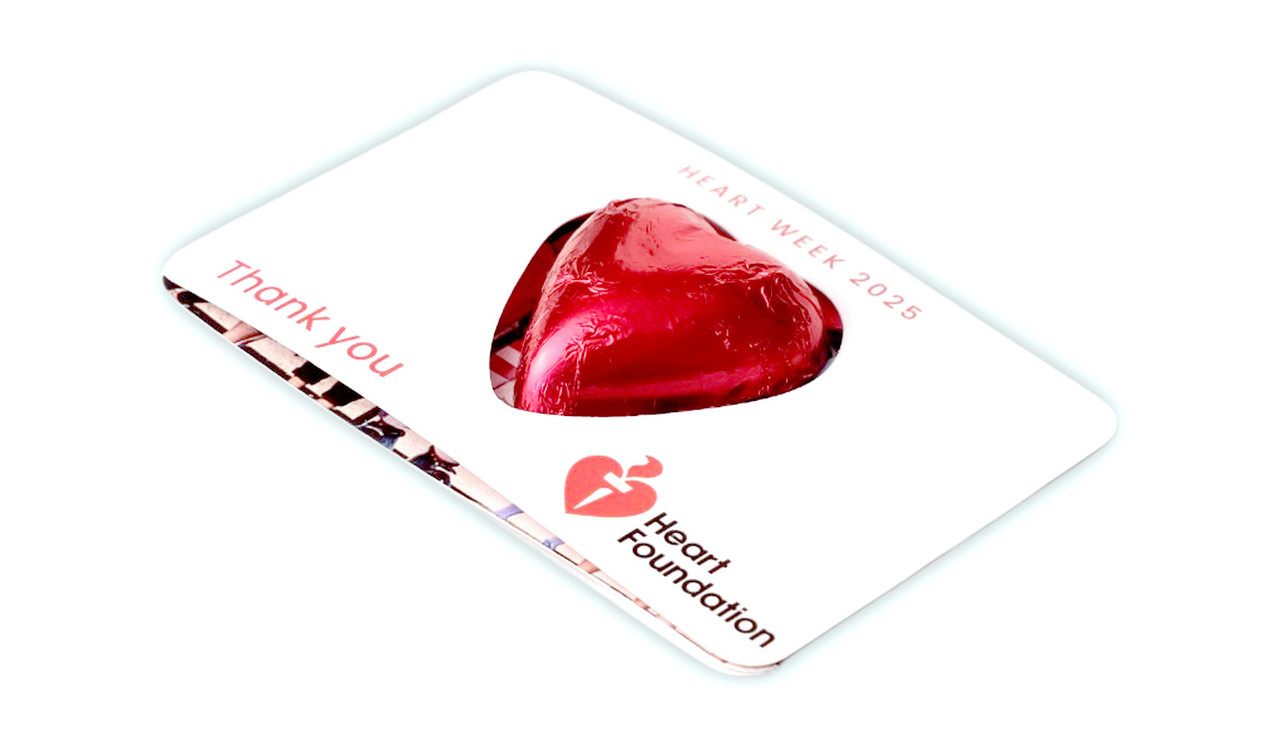 Closed Branded Trifold Chocolate Heart Card