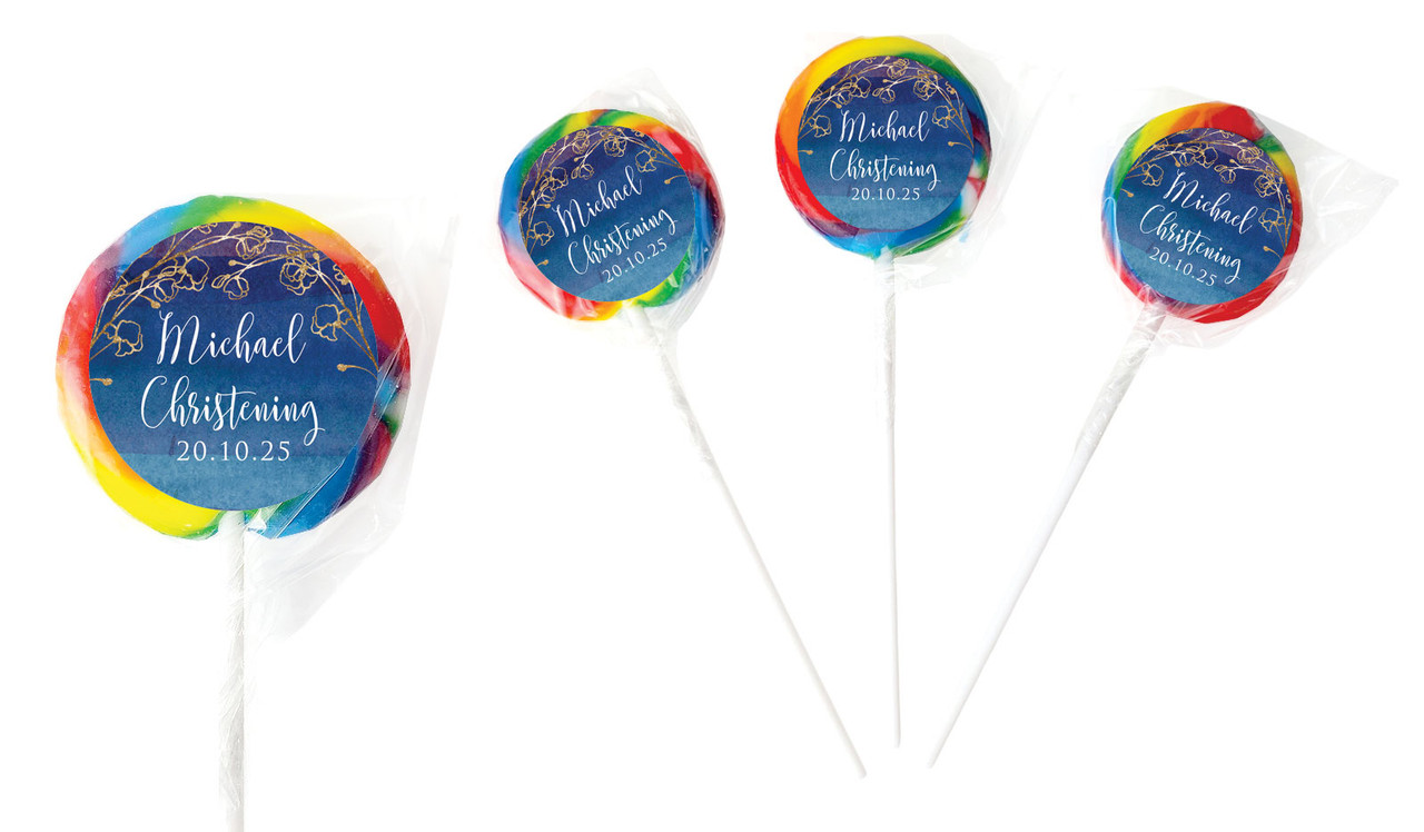 Navy Gold Photo Personalised Christening Lollipop