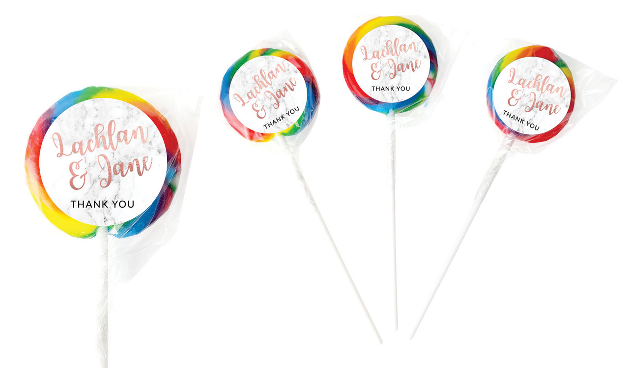 Marble & Rose Gold Engagement Personalised Lollipops