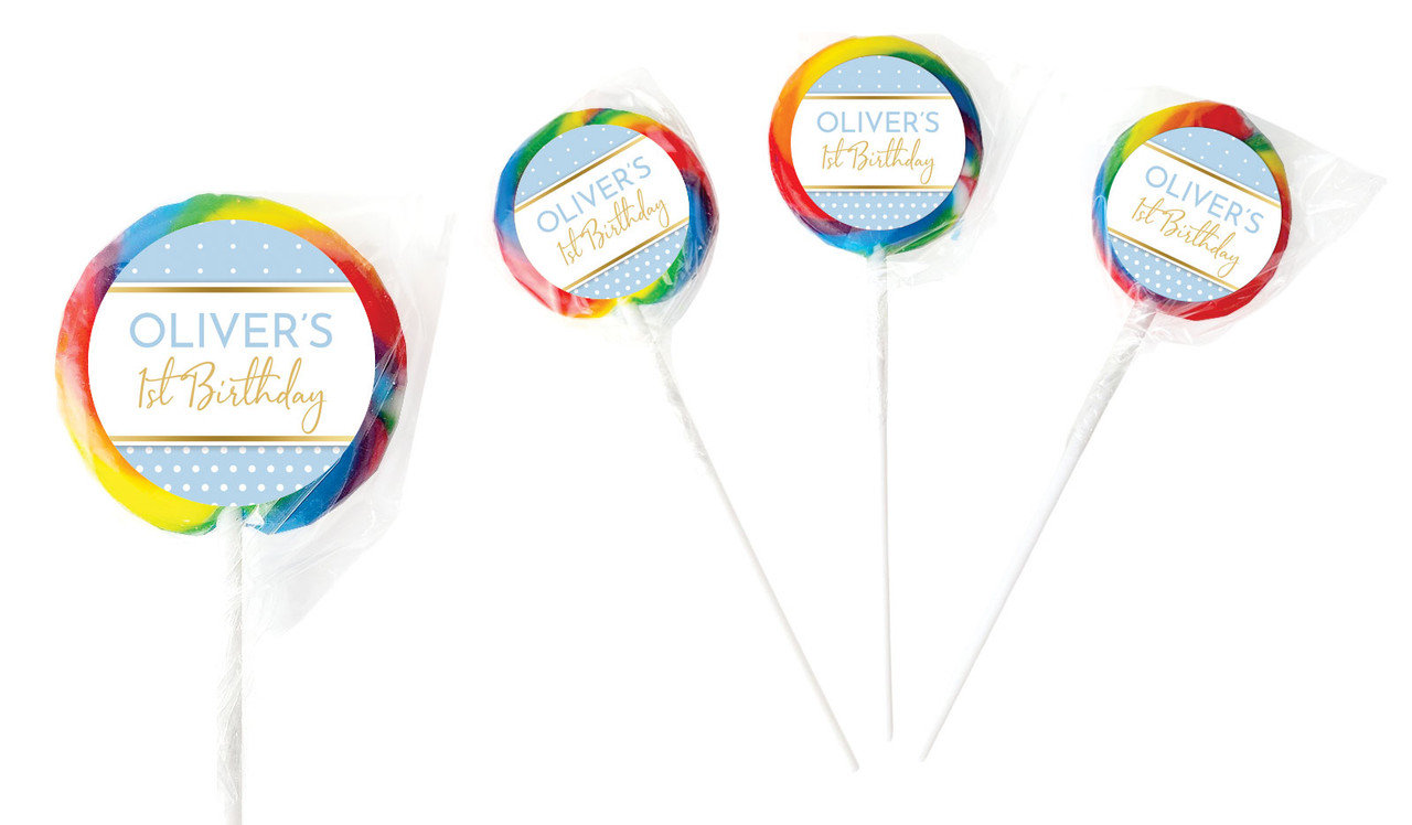 Polkadot Blue Personalised 1st Birthday Lollipop