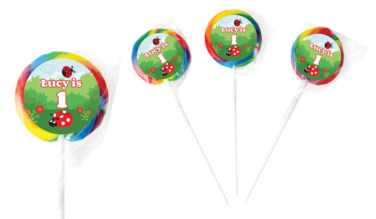 Lady Bug Design On Rainbow Lollipops