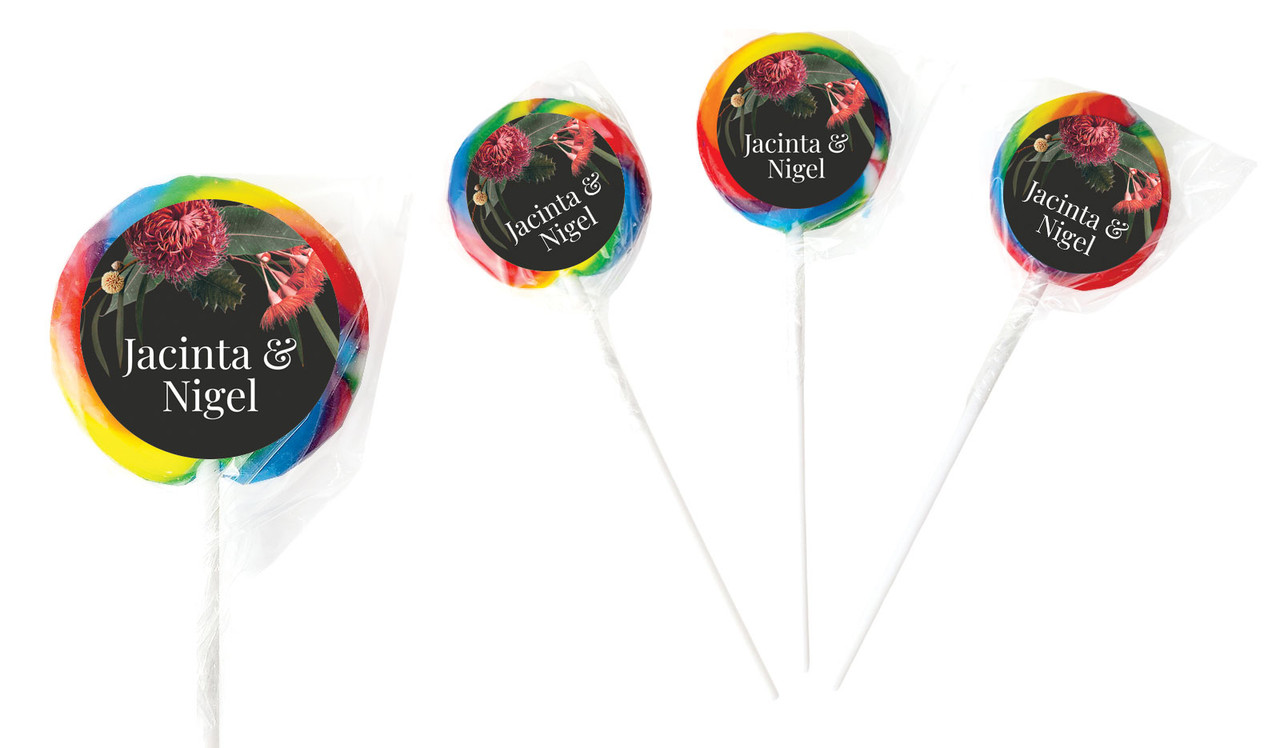 Wild Flowers Dark Personalised Wedding Lollipops