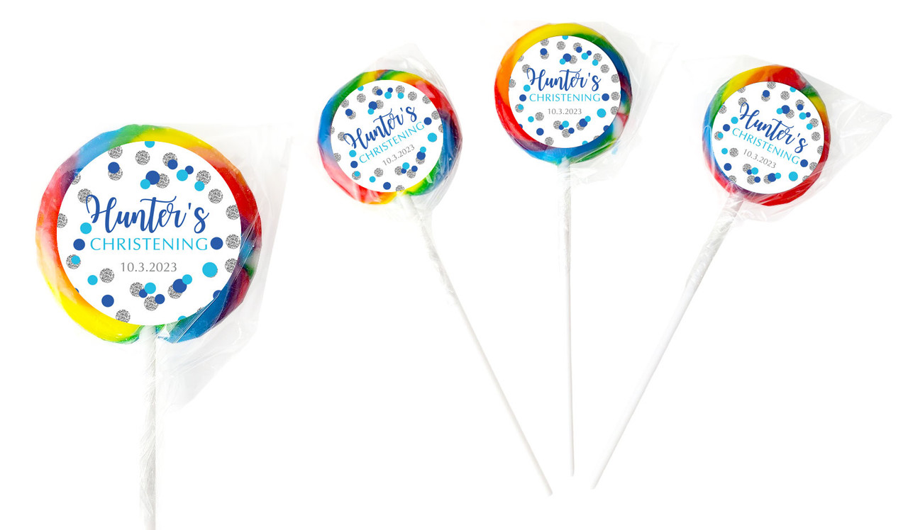 Confetti In Blue & Silver Custom Christening Lollipop
