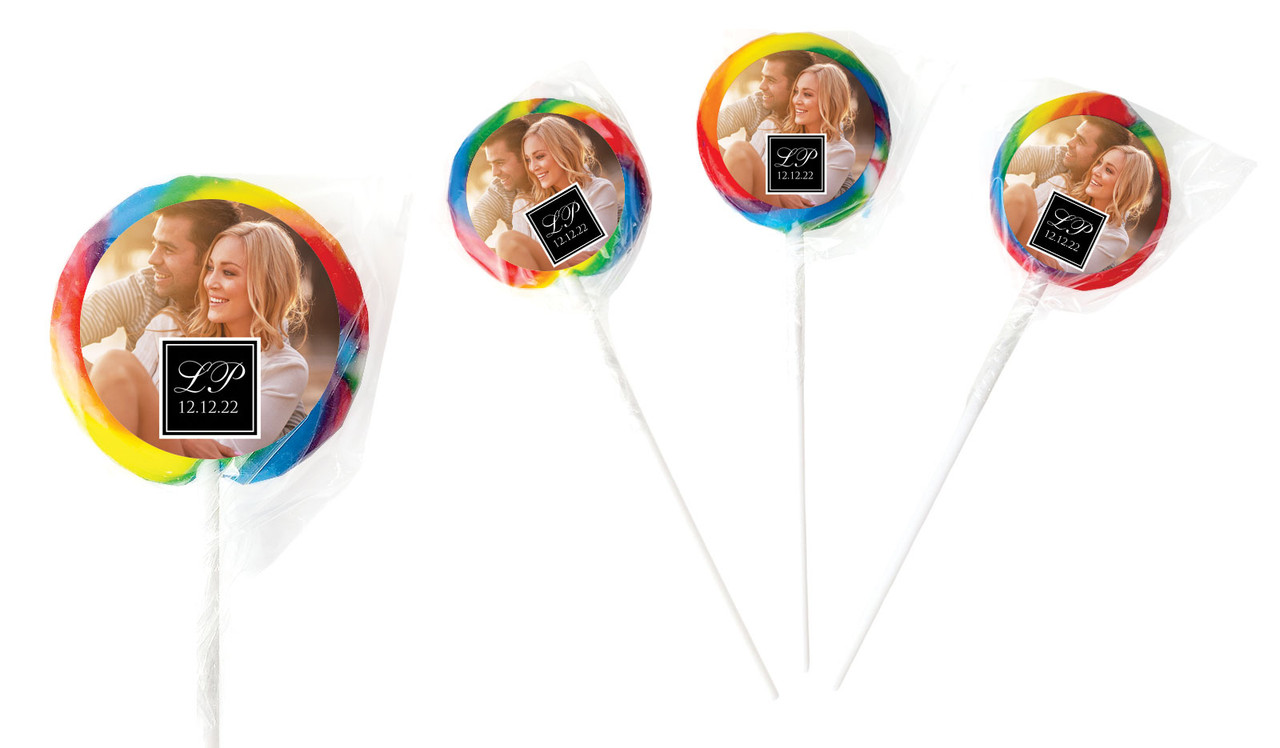 A Photo And Square Personalised Wedding Lollipops