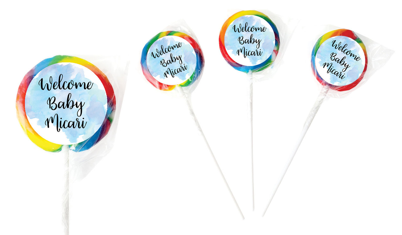 A Splash Of Watercolour Blue Birth Announcement Lollipops