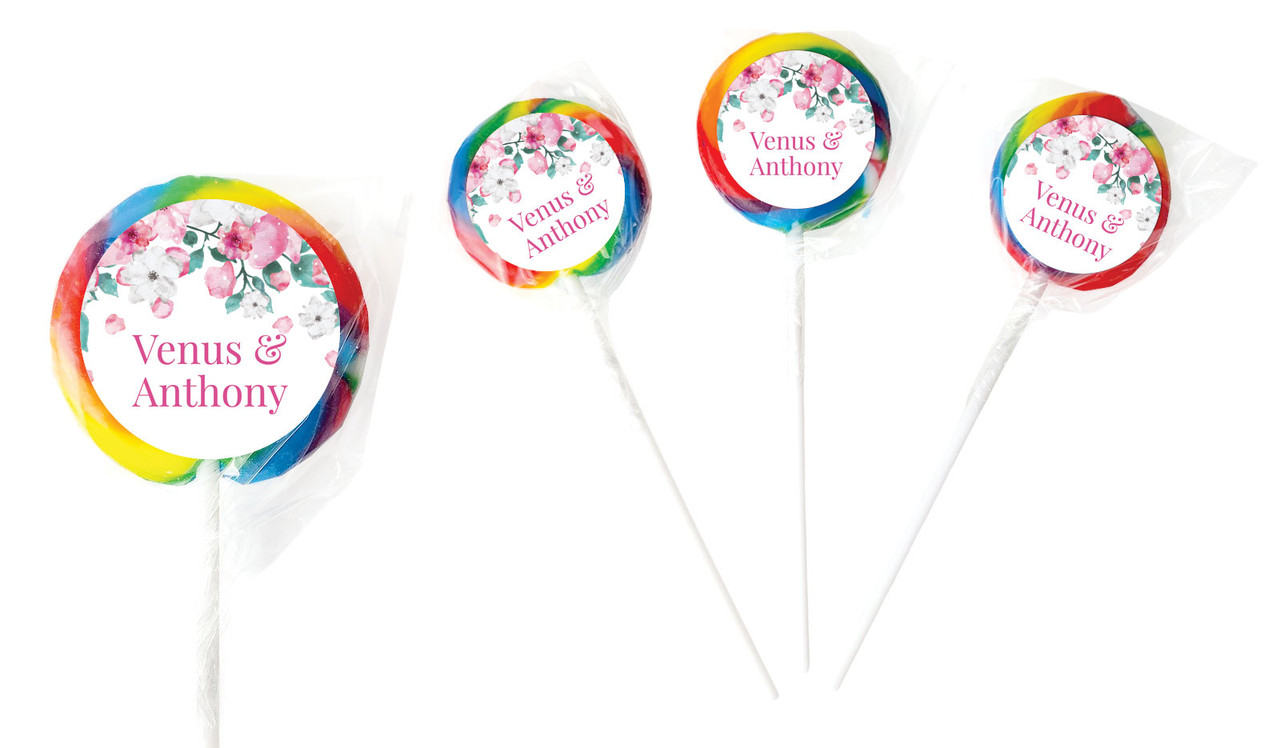 Falling Petals Personalised Wedding Lollipops