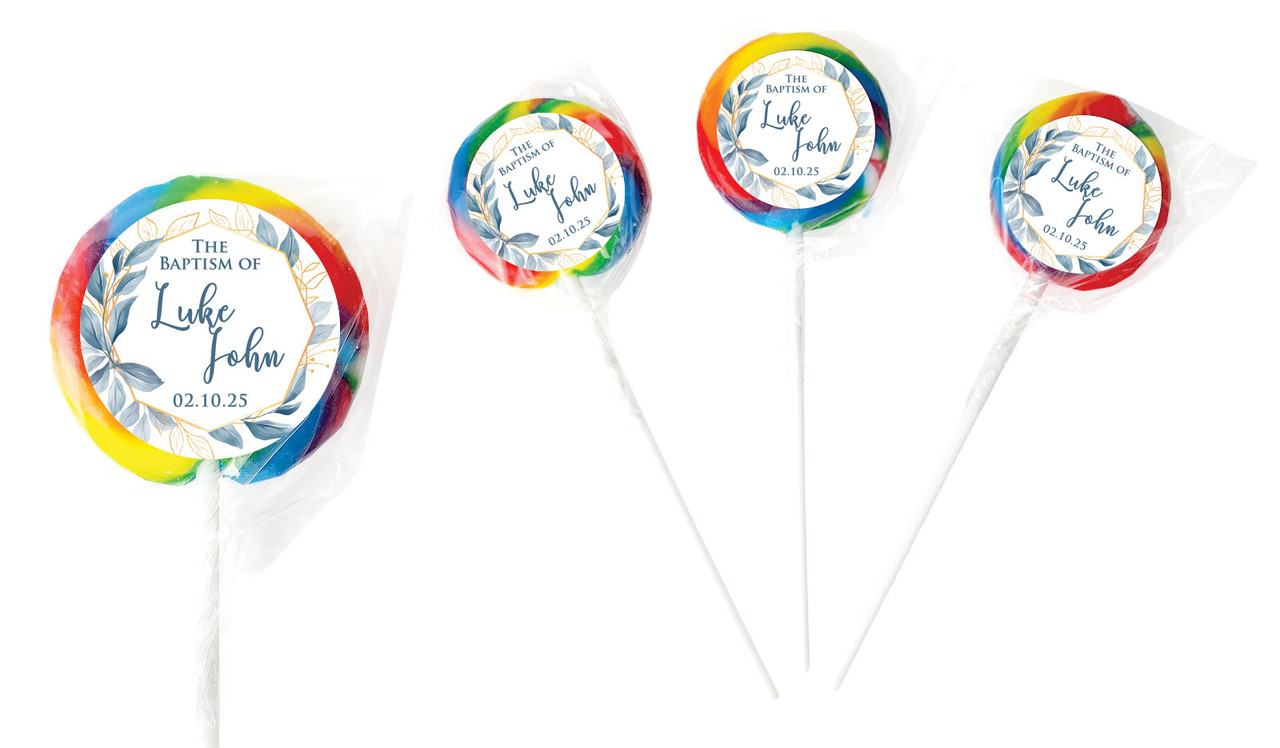 Blue Leaves Custom Christening Lollipop