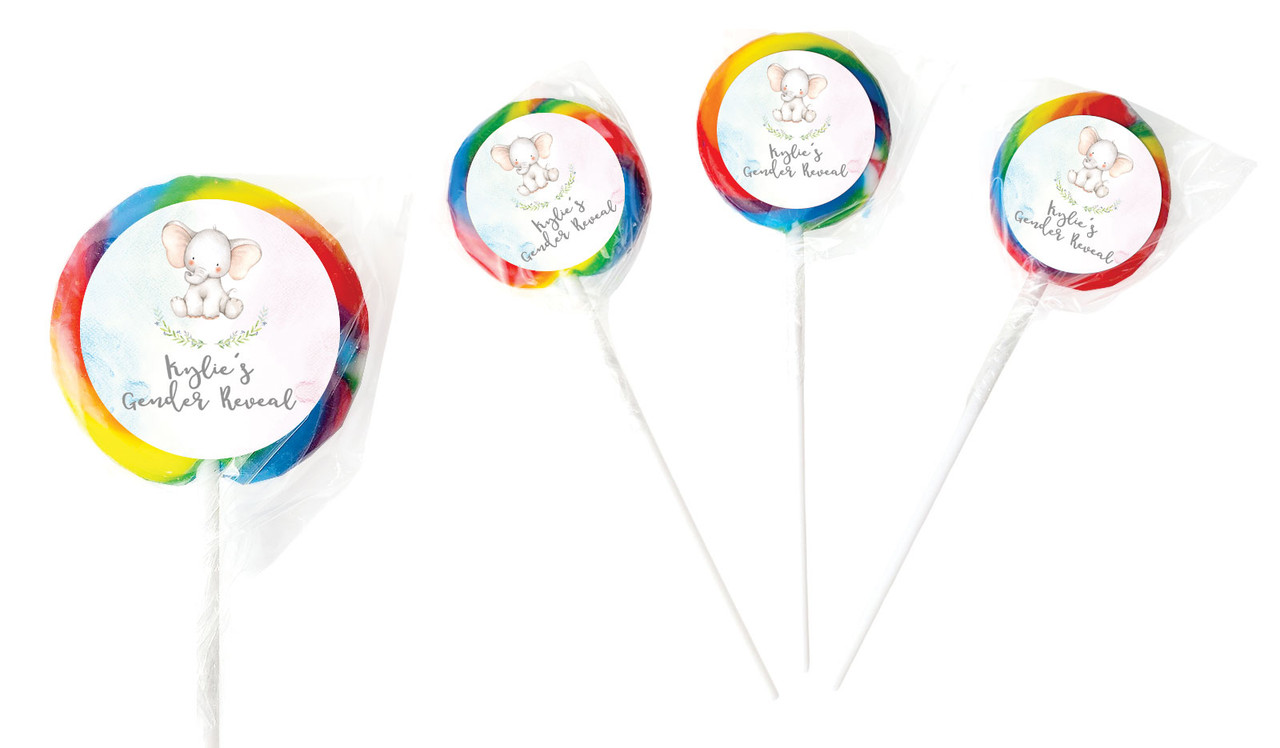 Sitting Elephants Gender Reveal Personalised Lollipop