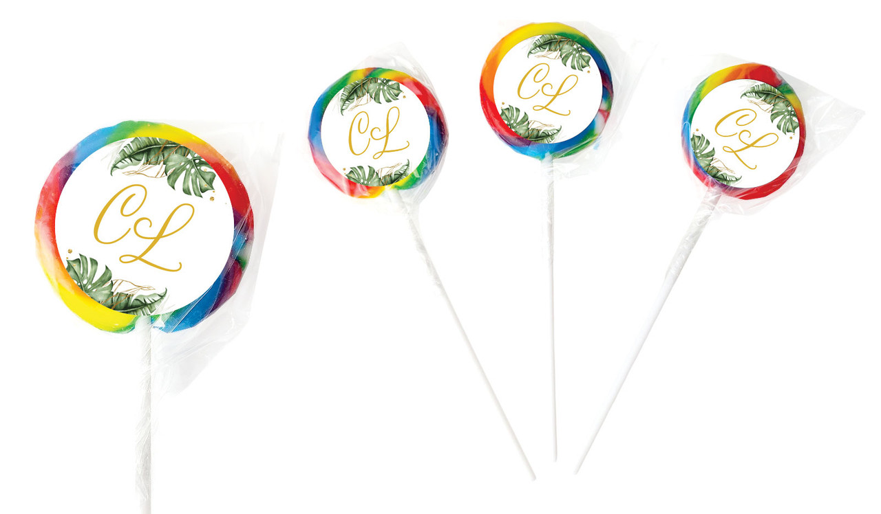 Tropical Palm Personalised Wedding Lollipops