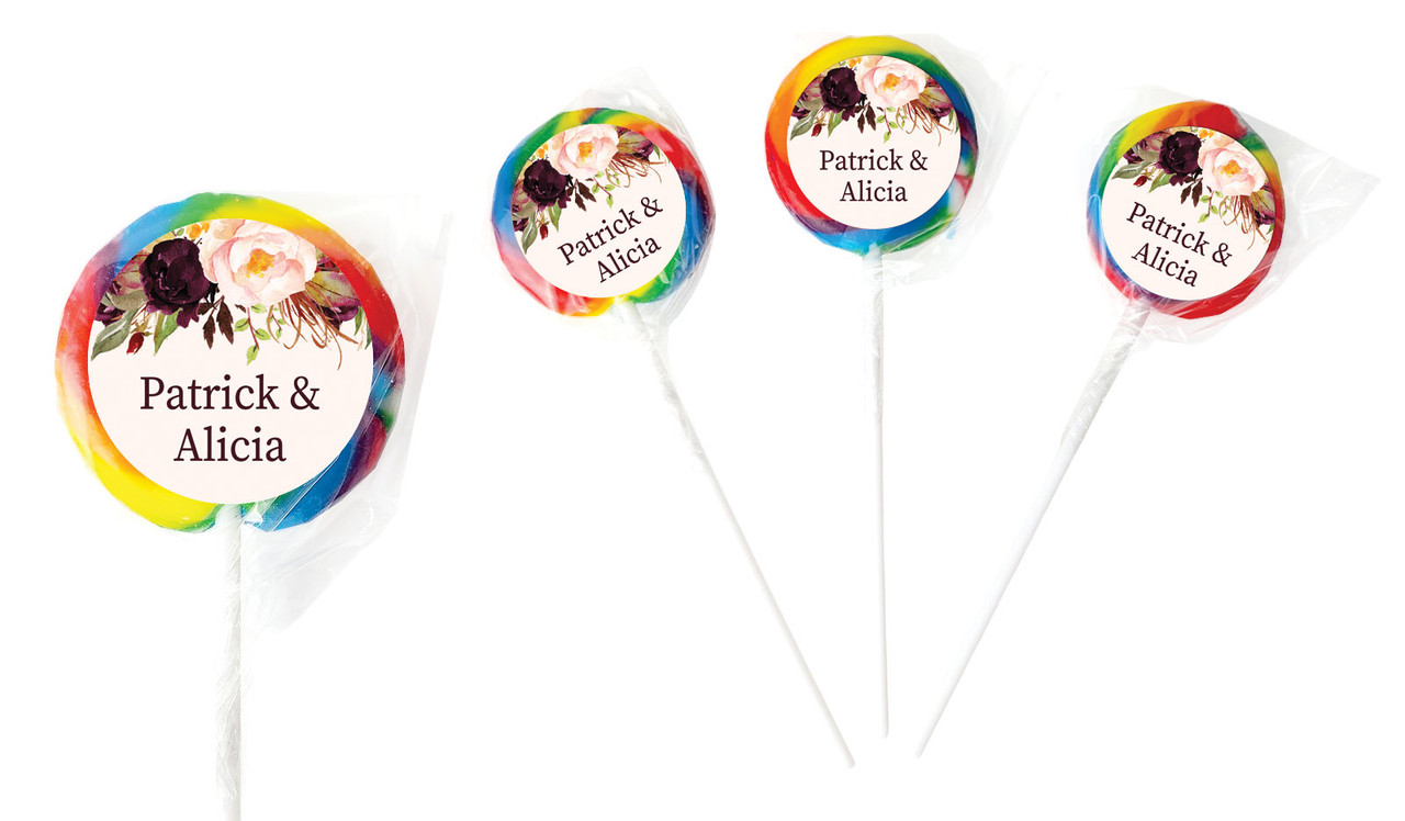 Hanging Flowers Personalised Wedding Lollipops