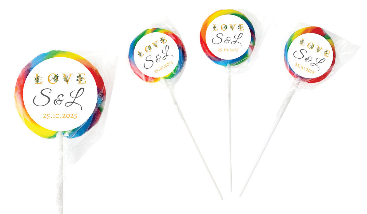 L-O-V-E Flowers Wedding Personalised Lollipops