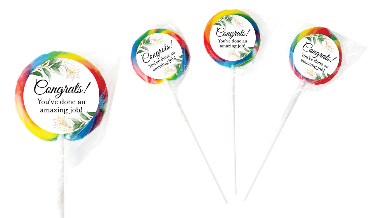 Gold And Green Leaves Congratulations Personalised Lollipop